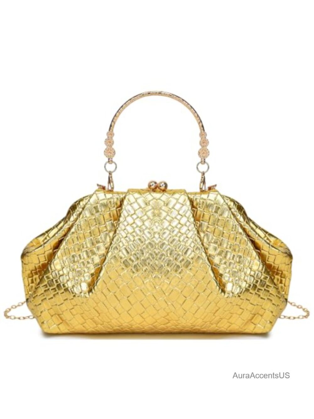 Womens Evening Clutch Wristlet Gold Party Purse Satin Metal Chain